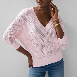 White House black market pink Cable Knit V-Neck Sweater. Size XS